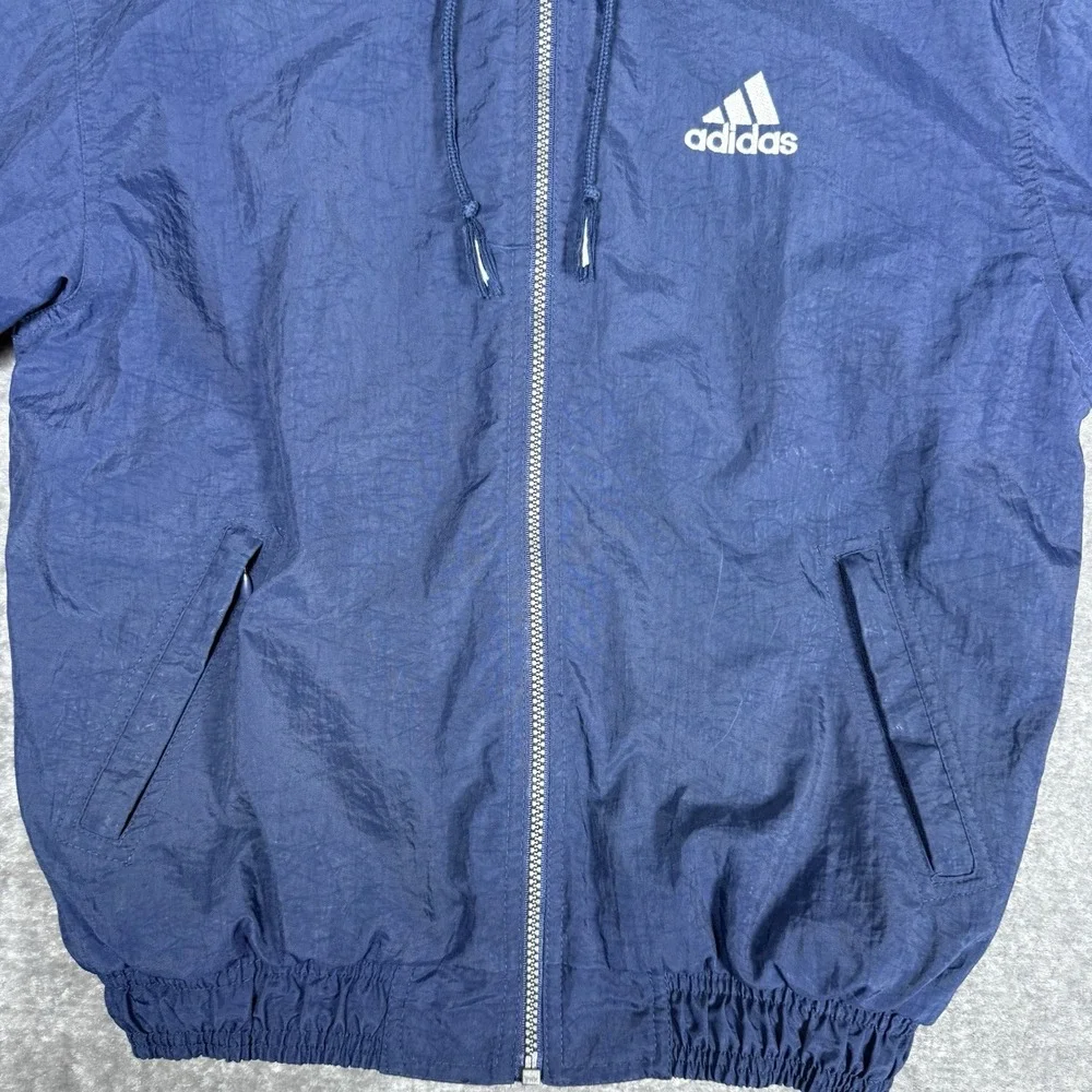 Vintage Adidas Jacket Boy's Medium Blue Hooded Full Zip Trefoil‎